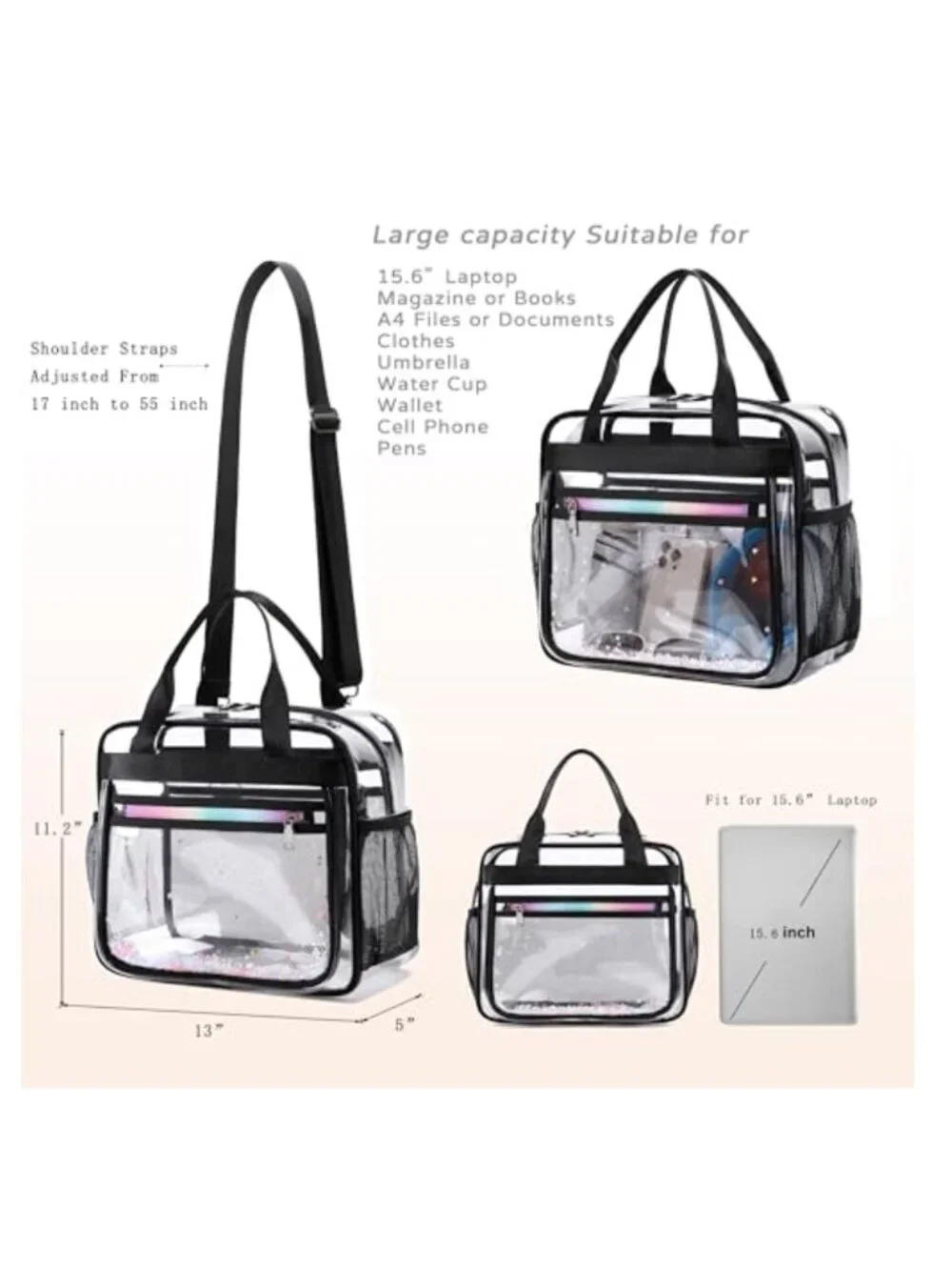 Clear Beach Bag Travel Tote Transparent Backpack Stadium Approved Waterproof TPU